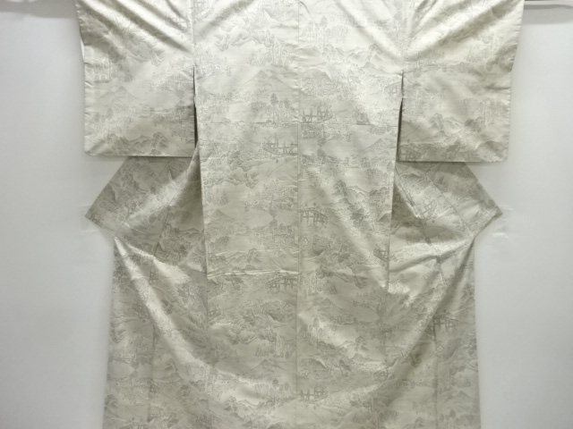 JAPANESE KIMONO / ANTIQUE KIMONO / SILK / SHIRO OSHIMA TSUMUGI / WOVEN SCENERY OF PEOPLE IN THE PAST